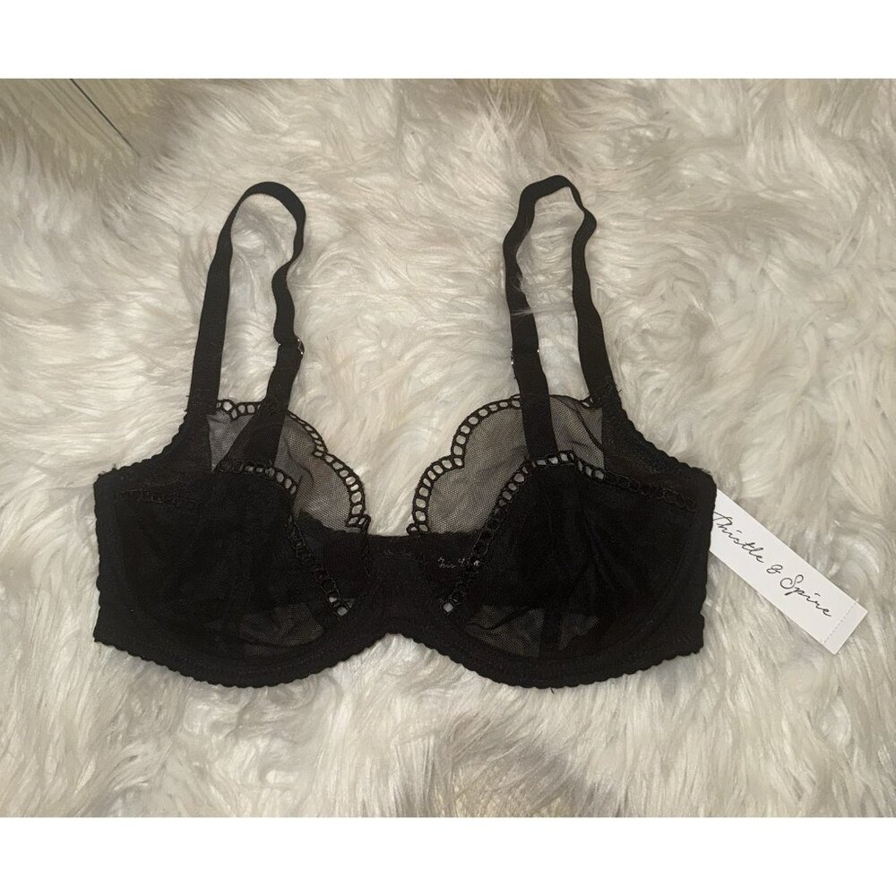 Thistle & Spire Nolita Bra Sheer Scalloped Lace Underwire Womens 32DD Black New - Picture 2 of 7